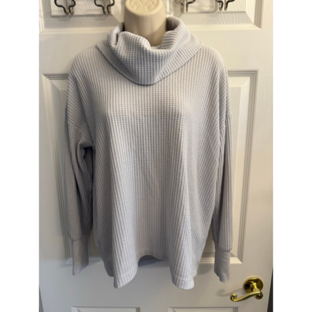 Ann Taylor loft gray waffle cowl neck shirt size medium